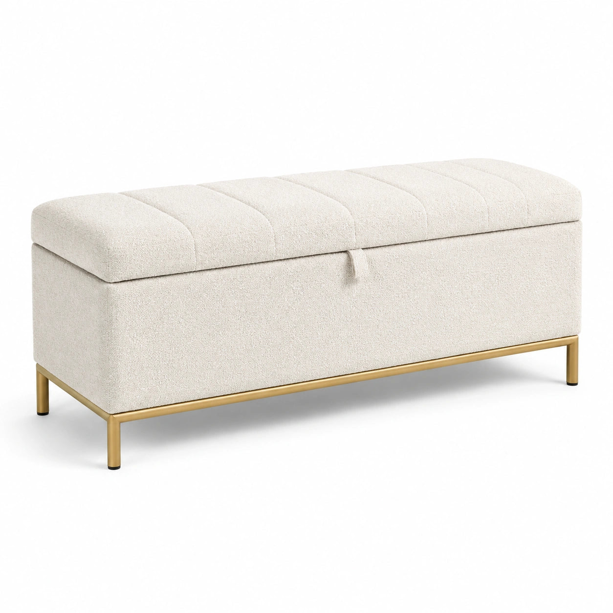 Aufbewahrungsbank Bouclé Stoff Stahlbeine Beige 150cm