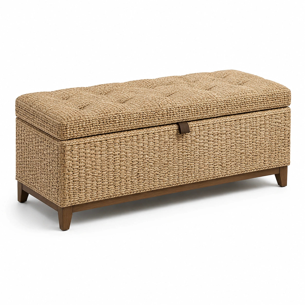 Rechteckige Rattanbank mit Stauraum, Beige, 100x40x45 cm