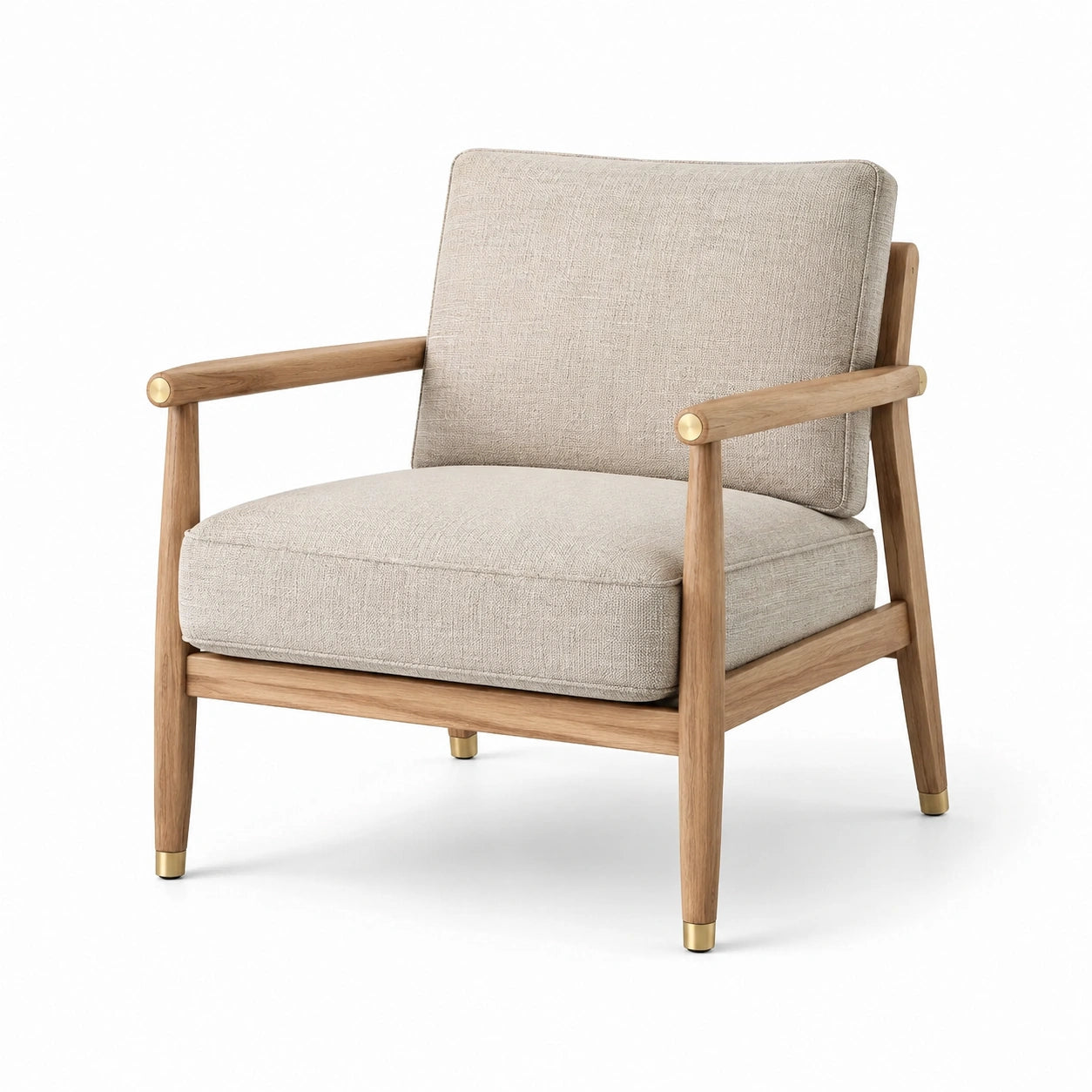 Stoffsessel mit Eichenholzrahmen, Leinen Beige