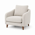 Sessel Beige Leinen Stoff mit Holzbeinen