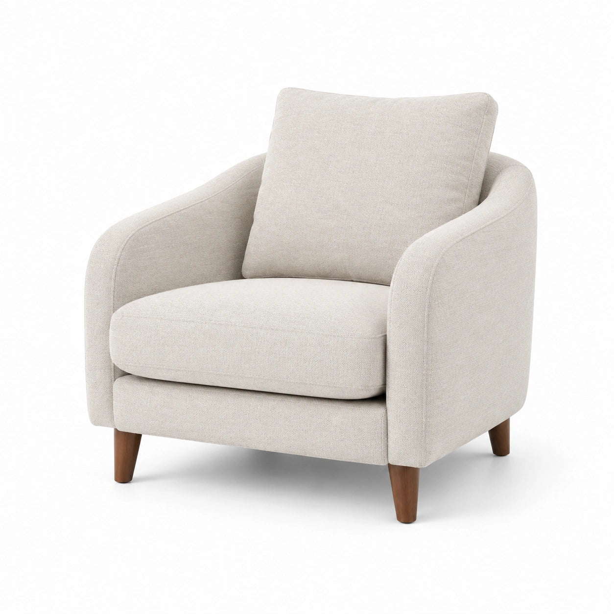 Sessel Beige Leinen Stoff mit Holzbeinen