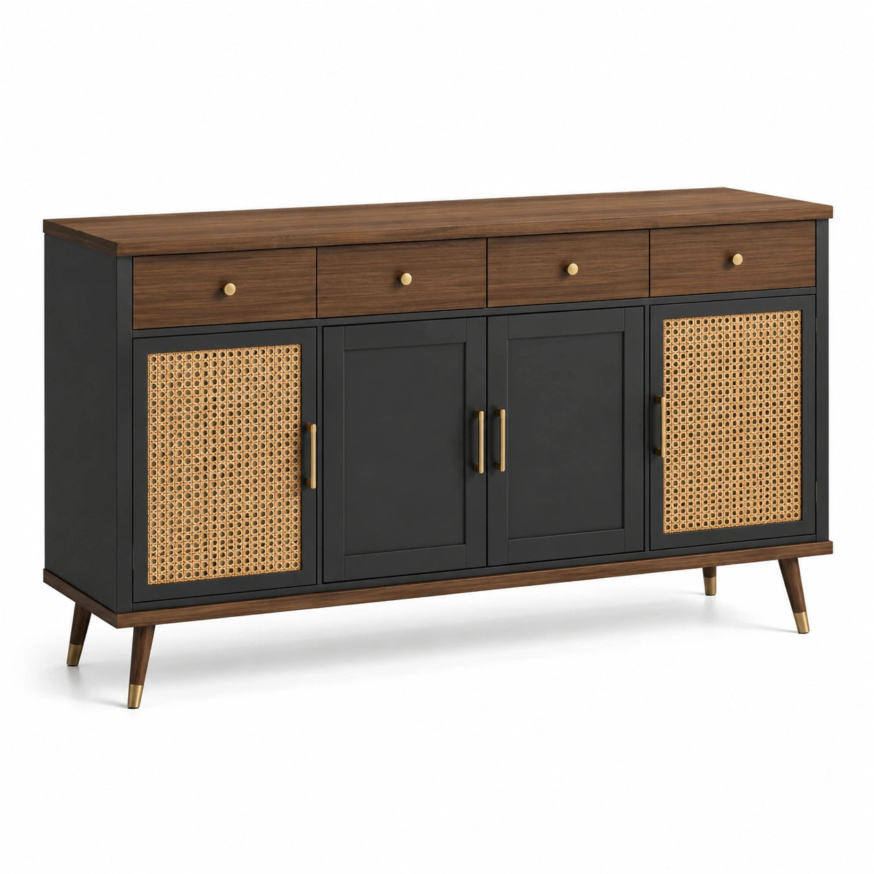 Sideboard aus MDF und Rattan 150x40x80 cm Braun und Schwarz
