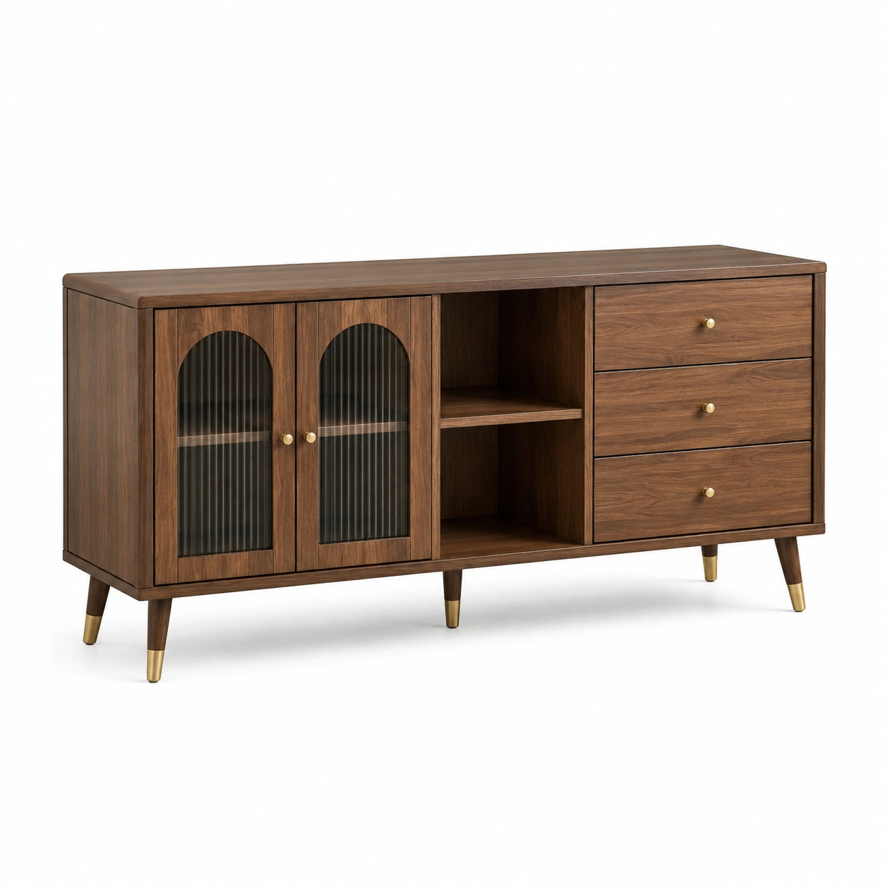 Sideboard Holz mit geriffeltem Glas Braun 150cm x 40cm x 60cm