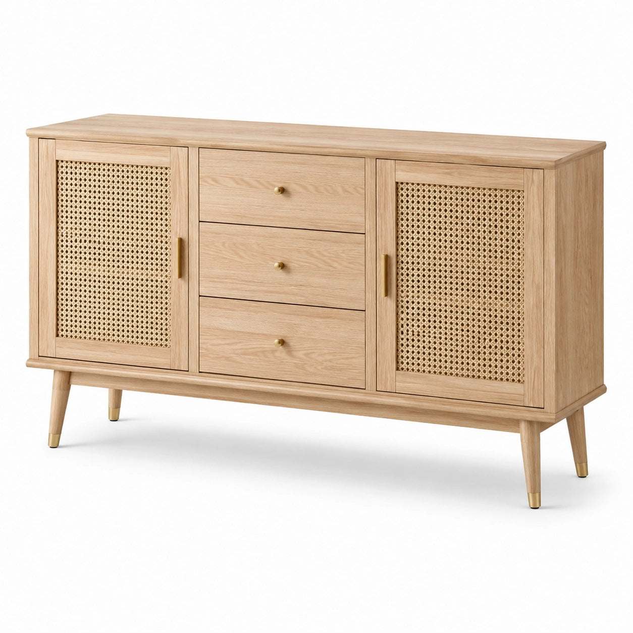 Sideboard aus Eichenholz mit Rattangeflecht Türen 150x40x80 cm