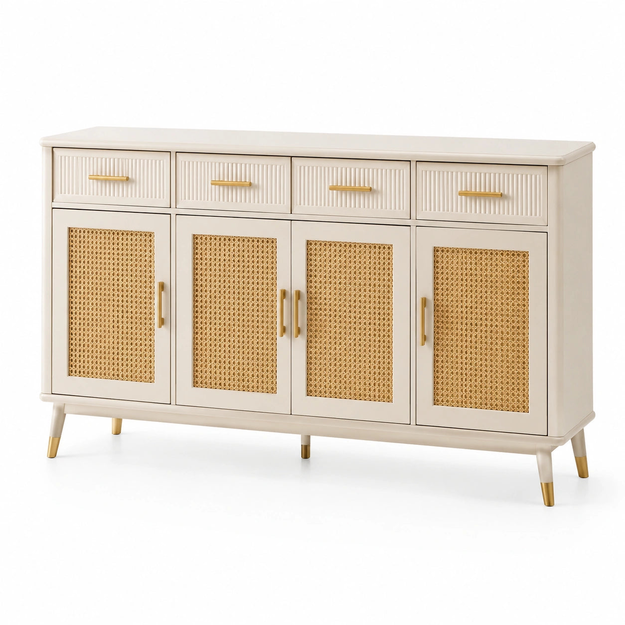 Sideboard MDF und Rattan Beige 150x40x80cm