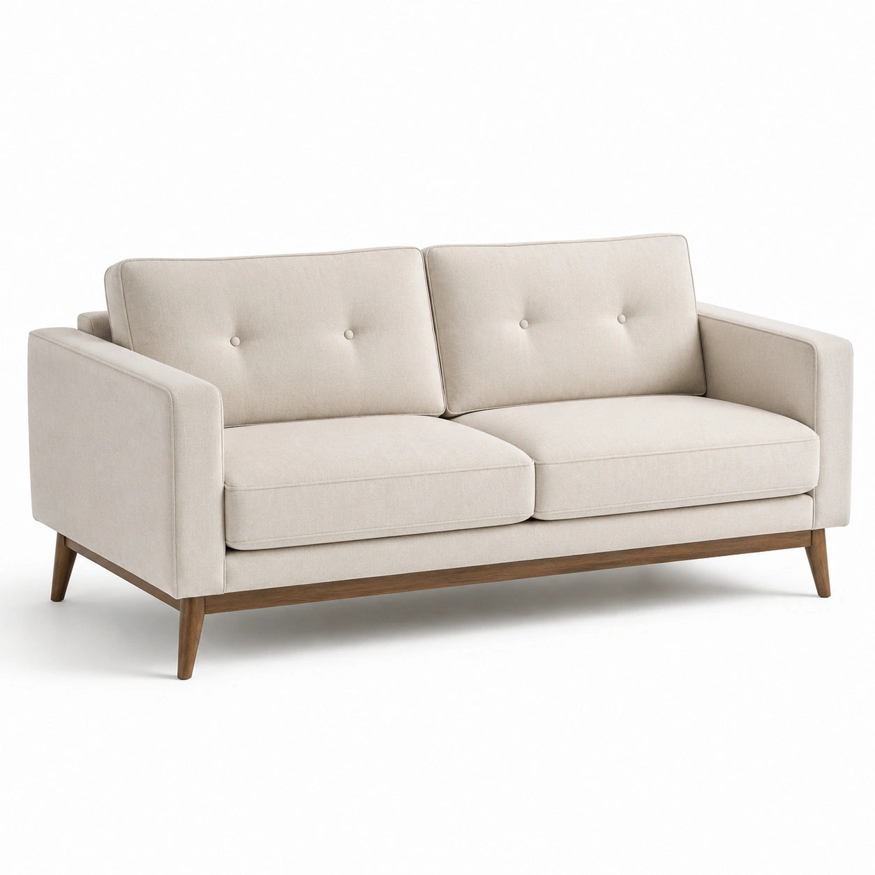 Zweisitzer-Sofa Leinen Beige mit Holzrahmen
