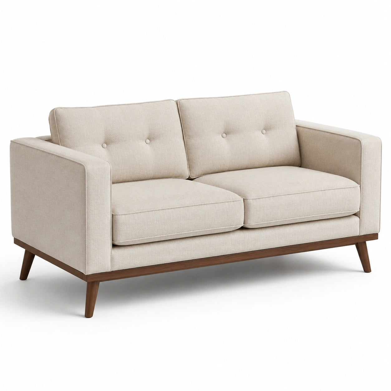 3-Sitzer Sofa Stoff Beige mit Eichenholzrahmen