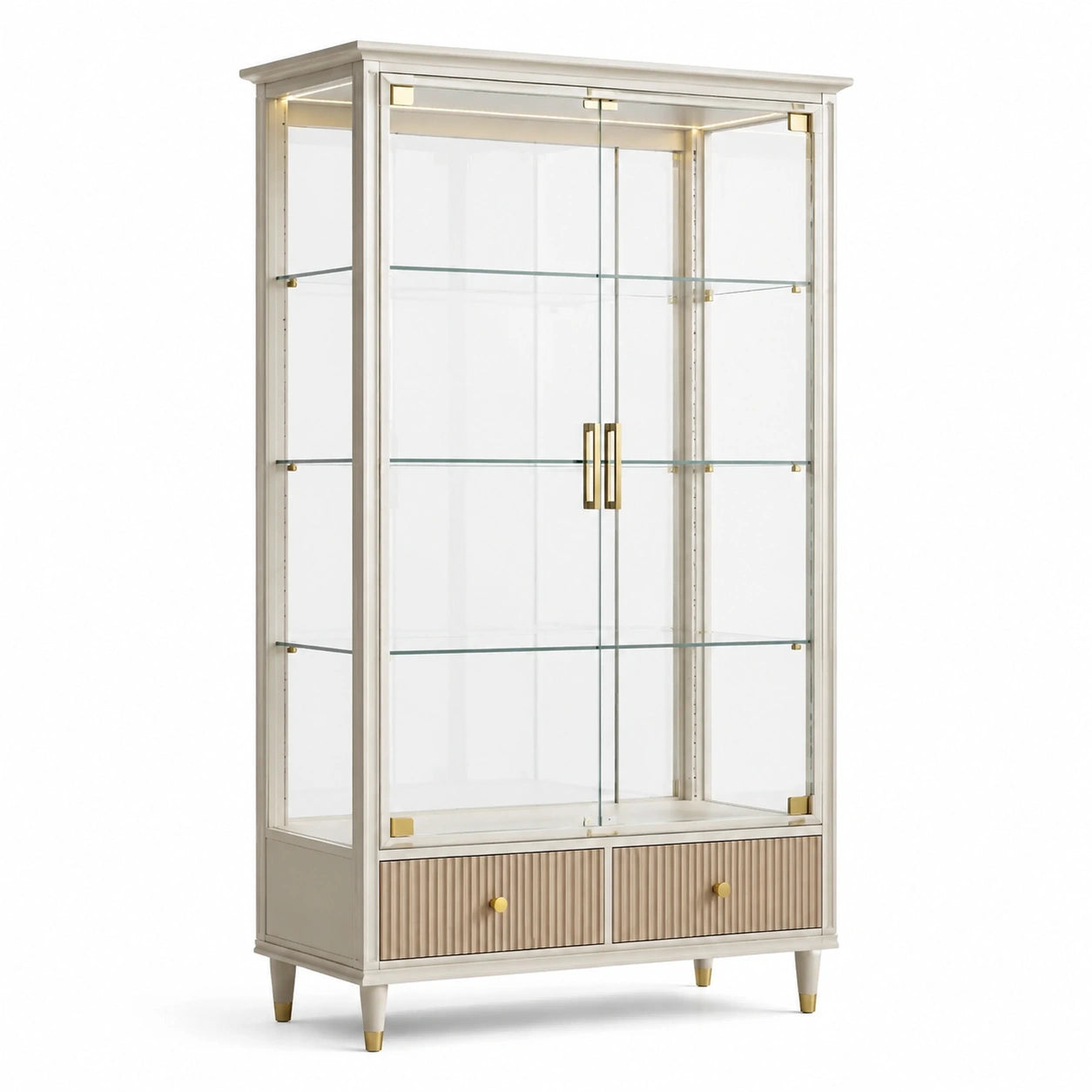 Vitrine aus gehärtetem Glas mit Schubladen Weiß Holz 180cm
