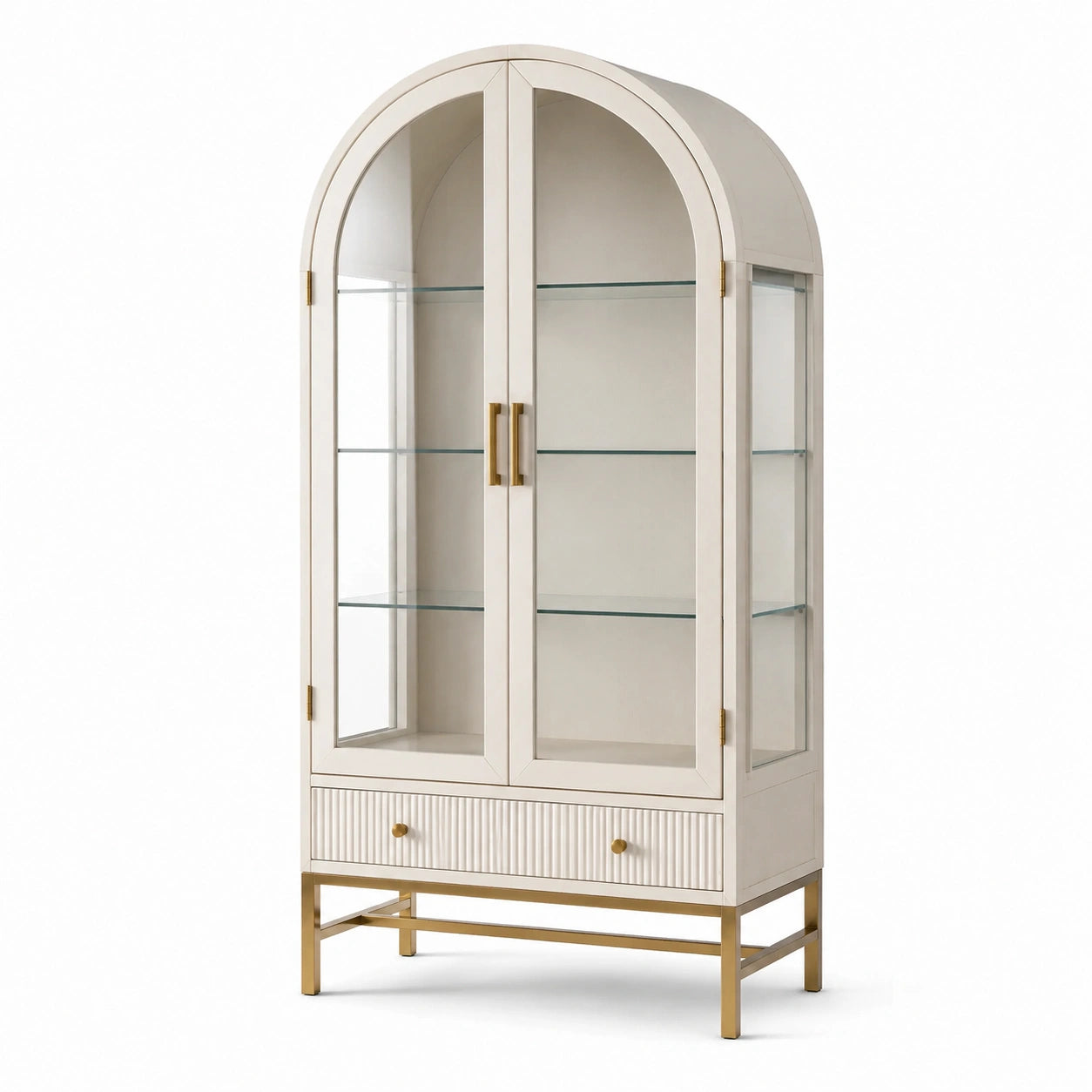 Vitrine MDF gehärtetes Glas Creme Gold 180cm