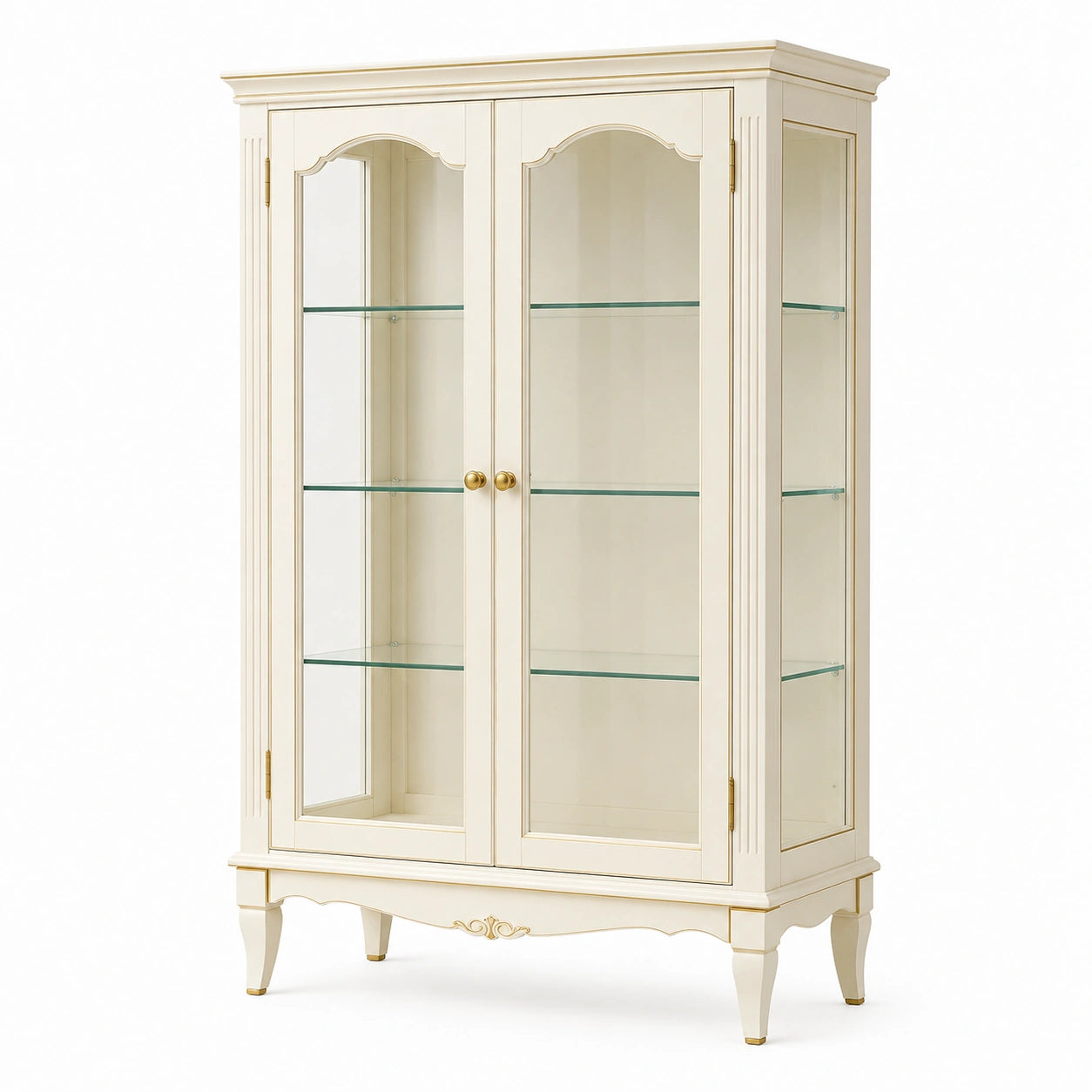 Vitrine aus MDF in Creme mit Glastüren