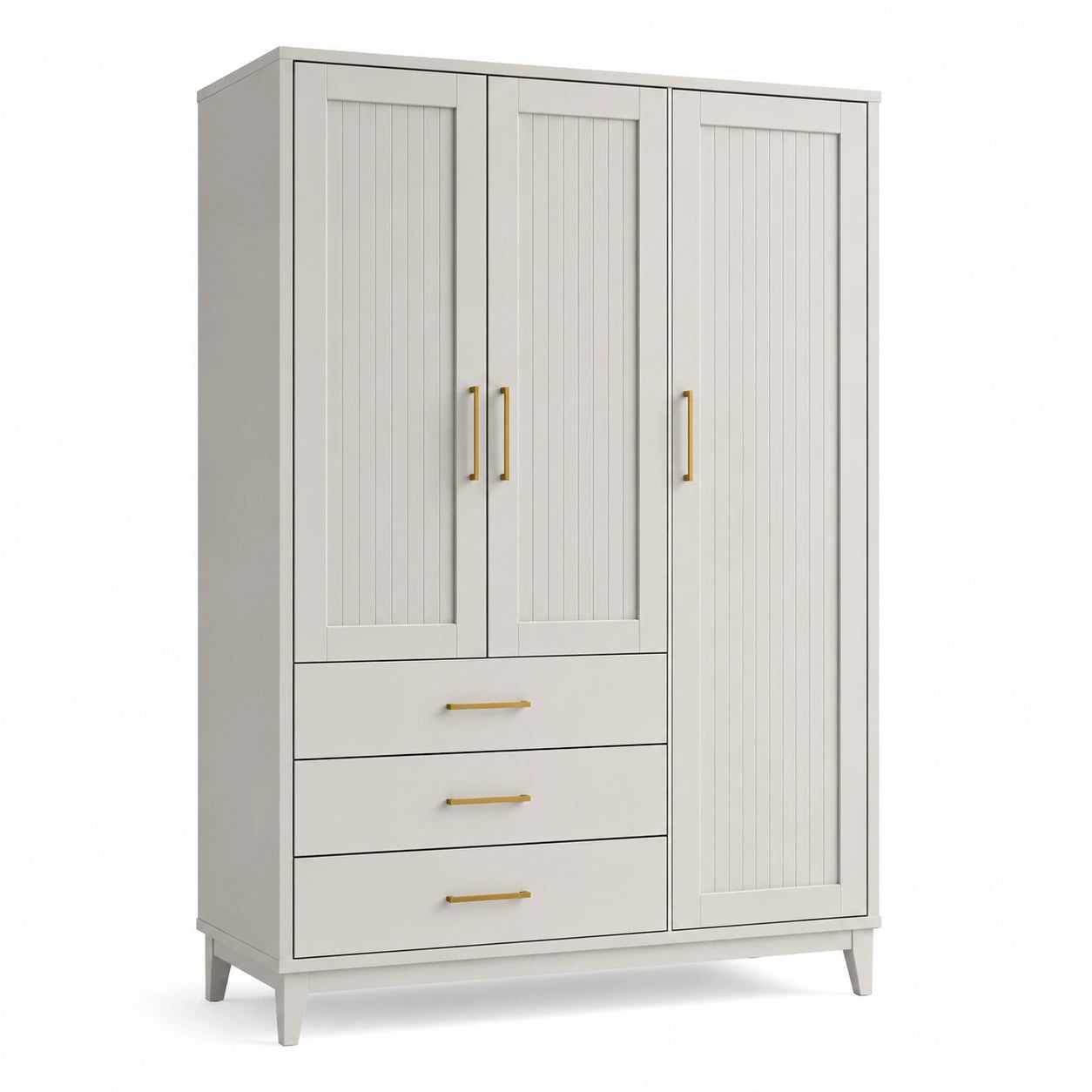 Kleiderschrank mit 3 Türen und 3 Schubladen MDF Holz Beige