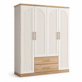 Kleiderschrank mit 4 Türen und 2 Schubladen Holz Weiß/Eiche 200x150x60 cm