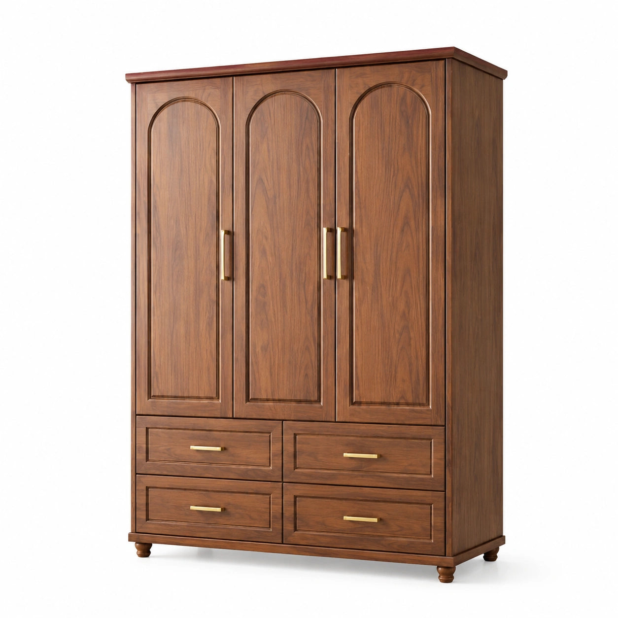 Kleiderschrank Holz Braun 3-türig mit 4 Schubladen