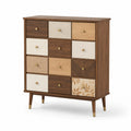 Holzkommode mit 12 Schubladen in Braun und Beige