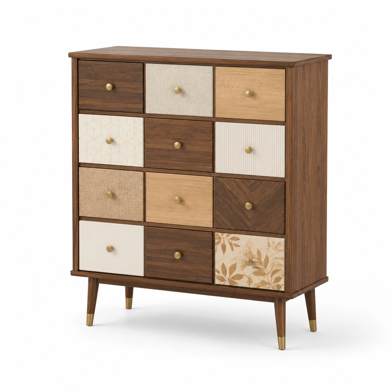 Holzkommode mit 12 Schubladen in Braun und Beige