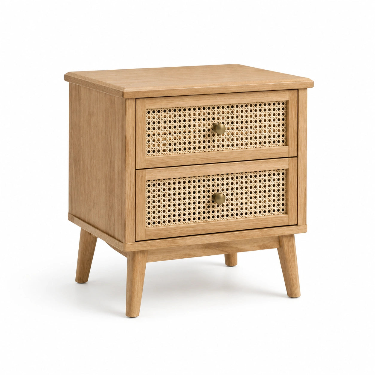 Nachttisch aus Eichenholz mit Rattan