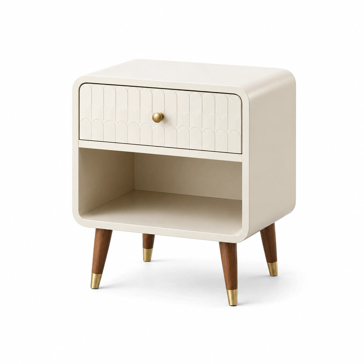 Nachttisch MDF mit Buchenholz und Metallbeinen 50x30x60cm
