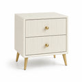 Beistelltisch mit 2 Schubladen MDF Metallbeine Creme Gold 45x35x55 cm