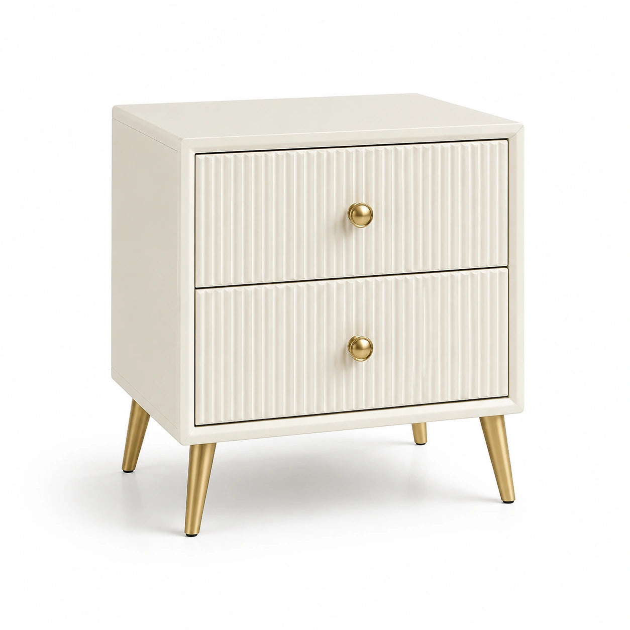 Beistelltisch mit 2 Schubladen MDF Metallbeine Creme Gold 45x35x55 cm